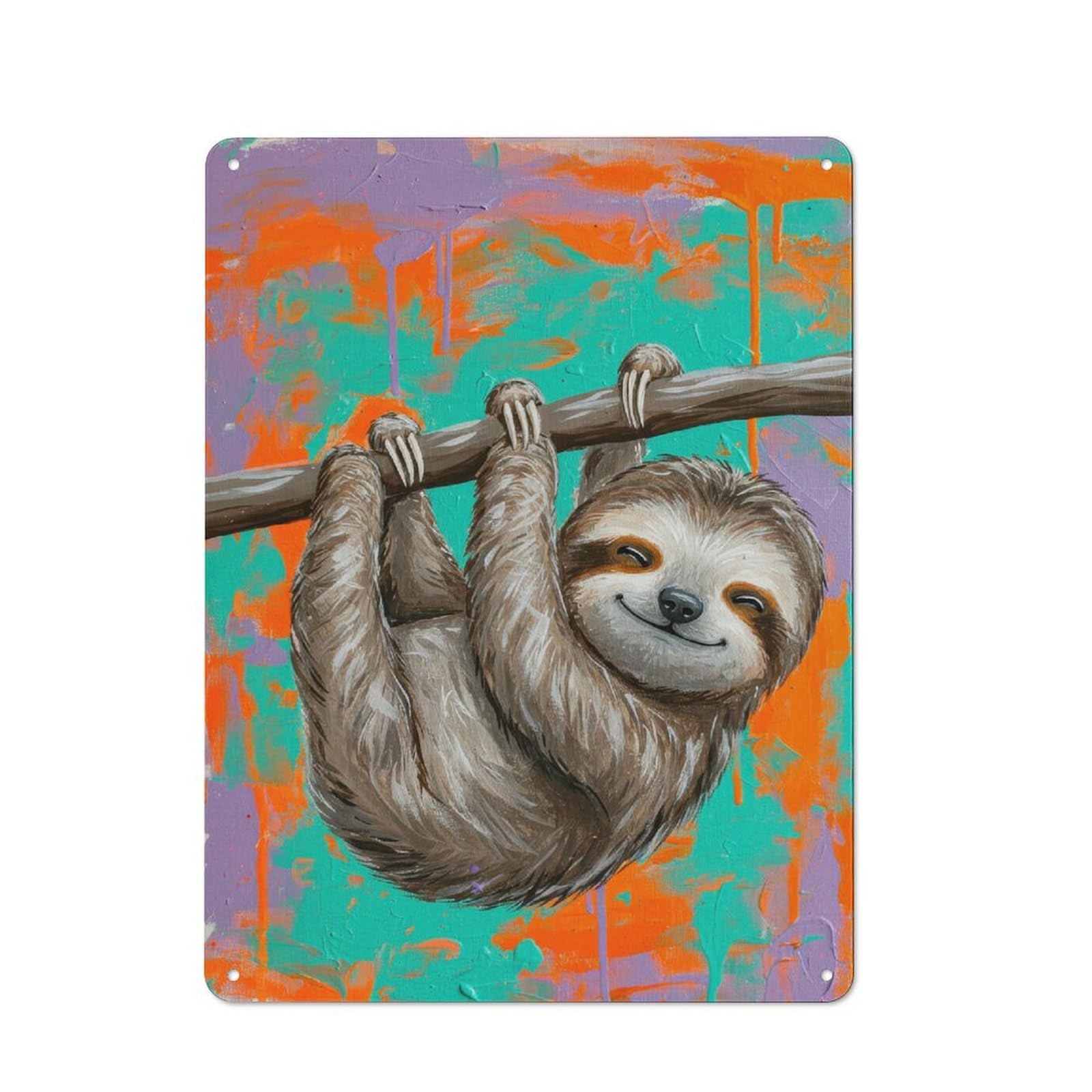 Junmoney Style-18 Happy Sloth Rustic Metal Sign 40X30cm For Garden Room Or Summerhouse, For Summerhouse Decorators