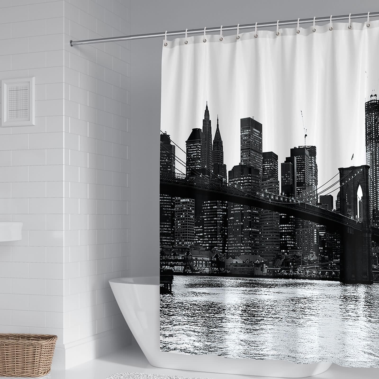 Rideau de douche vue de la ville pour une décoration de salle de bain urbaine moderne