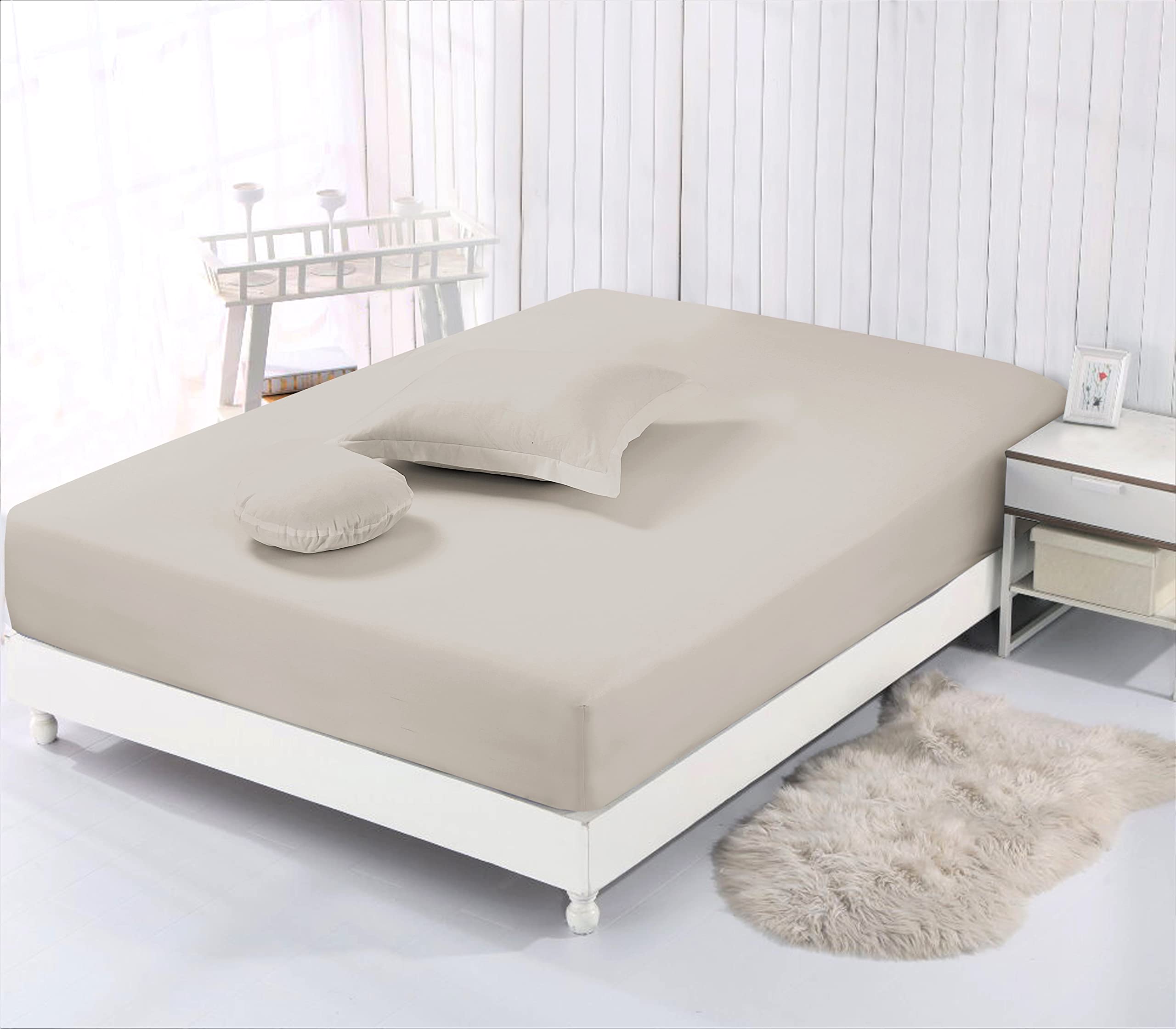 VISION - 2 Lenzuola con angoli Singolo - 2 pezzi per confezione - 90 x 200cm con altezza 30cm - Beige - 100% Cotone