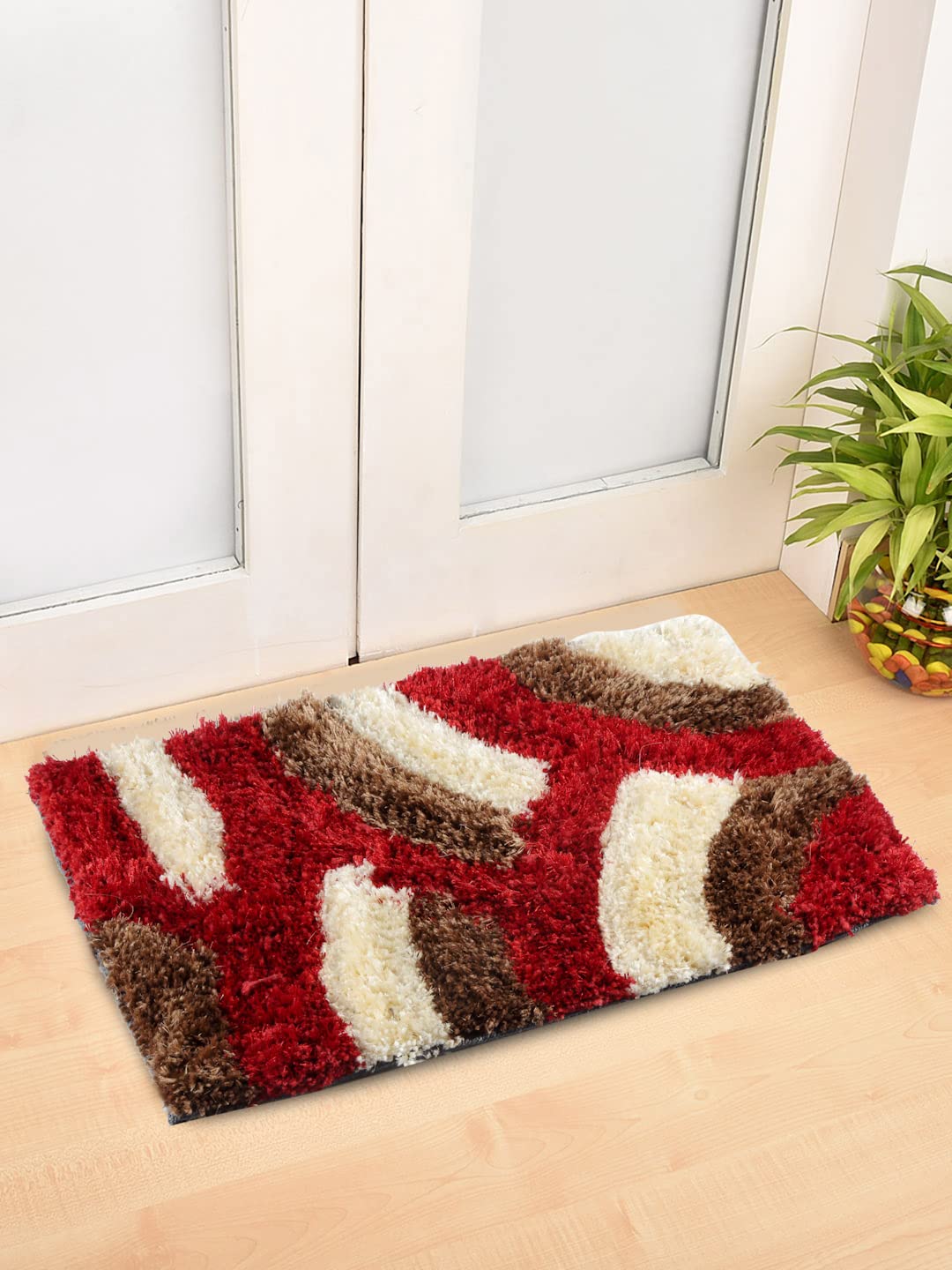 FABINALIV Stripes Red Polyester Small Size Door Mat-(60 x 40 cm) (FLDM-1035-Red)