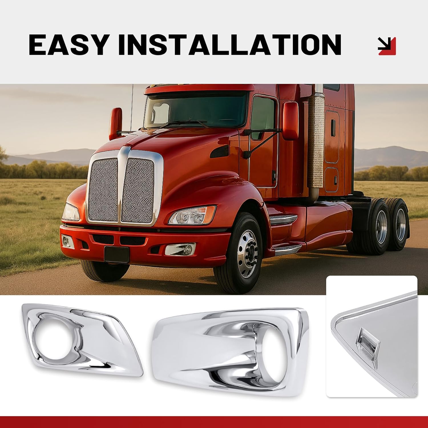 HECASA Pair Fog Light Bezel Compatible with 2008-2015 Kenworth T660 Replacement for N181002200 N181002200R Fog Lamp Cover Trim Chrome Silvery - Driver & Passenger Side