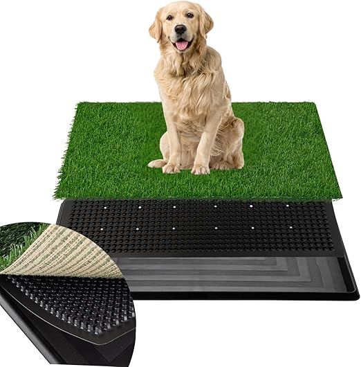 FluffyDream Dog Grass Pad with Tray, 20"X25" Artificial Grass for Dogs Potty, 3 Layered System Dog Potty Training Pad, Odor Free, Dogs Litter Box for Indoor Balcony