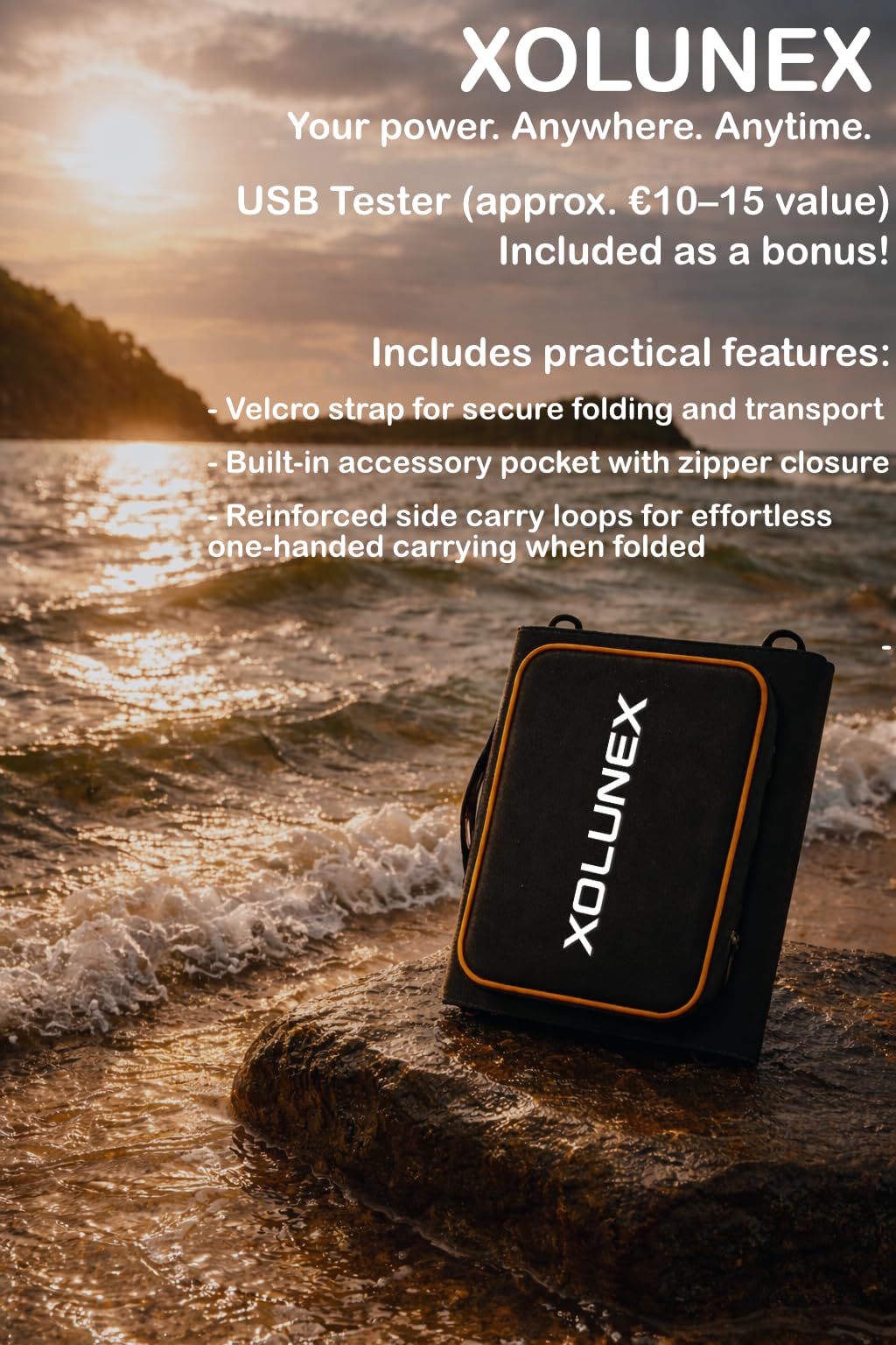 Xolunex Faltbares Solarpanel 30W Monokristallin IP54 Tragbares Solar Ladegerät mit USB & DC 18V für Camping Outdoor
