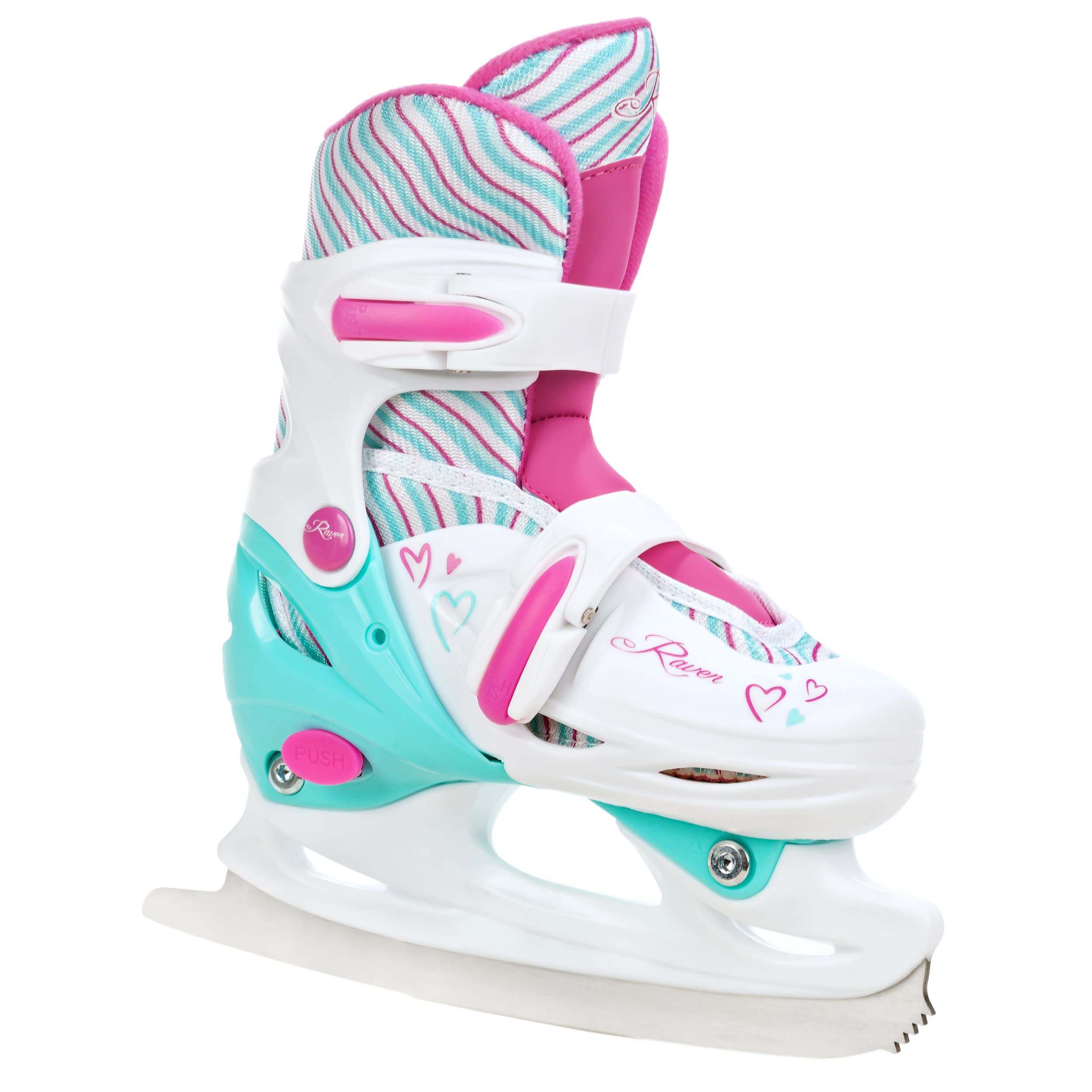 Raven - Roller en Ligne Loret Roues LED du 27 au 30 + Patin à Roulette + Patin à Glace + triskate Enfant Mixte Taille Ajustable Menthe/Rose Raven