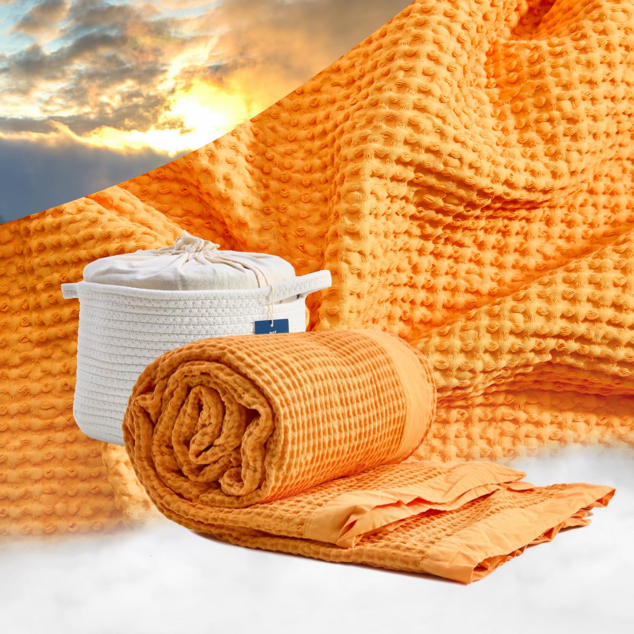 Vesta Luxury Waffle Weave Blanket, 100% Egyptian Long-Staple Cotton, Machine-Washable, Multi-Use Throw for Bed, Sofa & Summer (79" x 90")