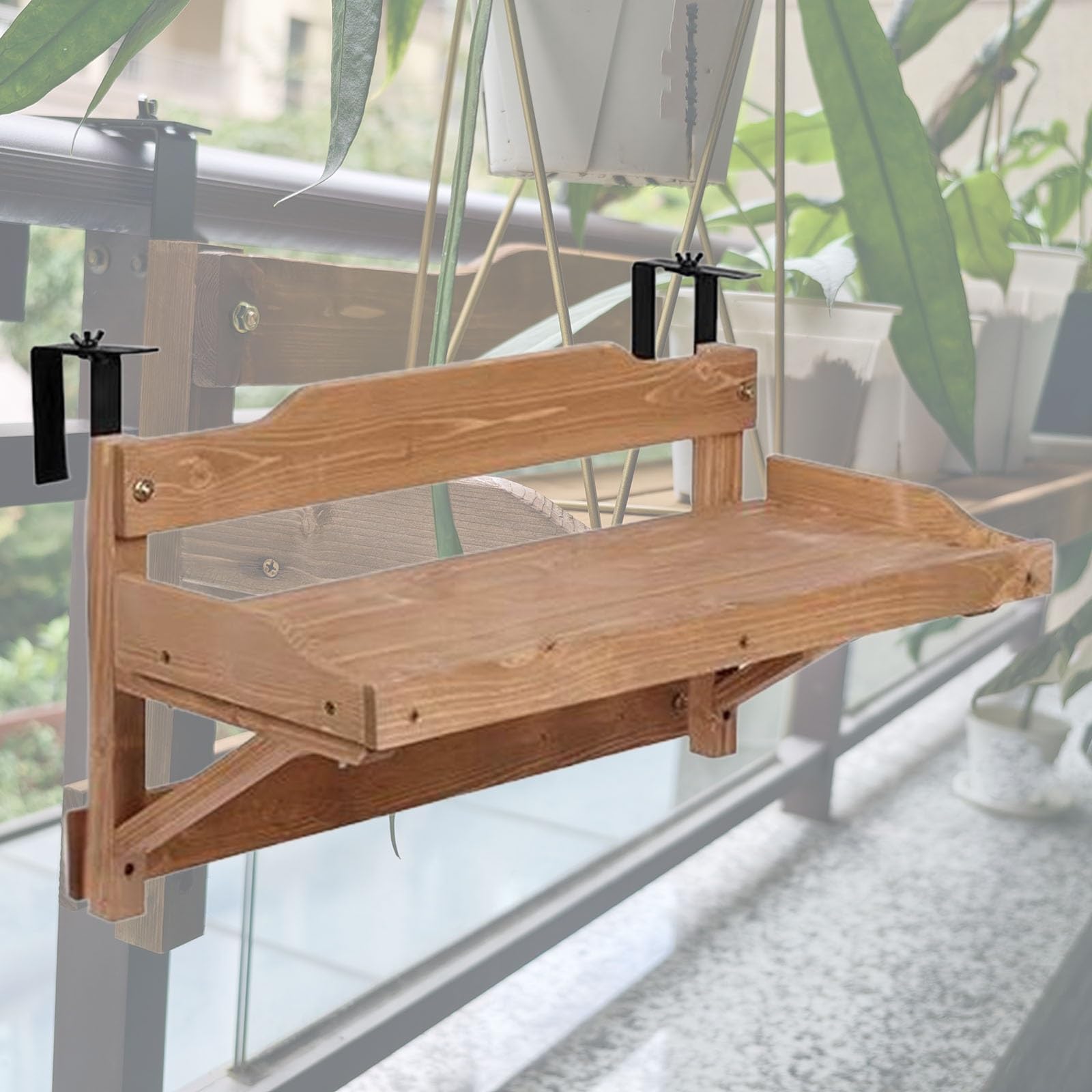 Table de bar murale en bois massif pour balcon terrasse et lecture