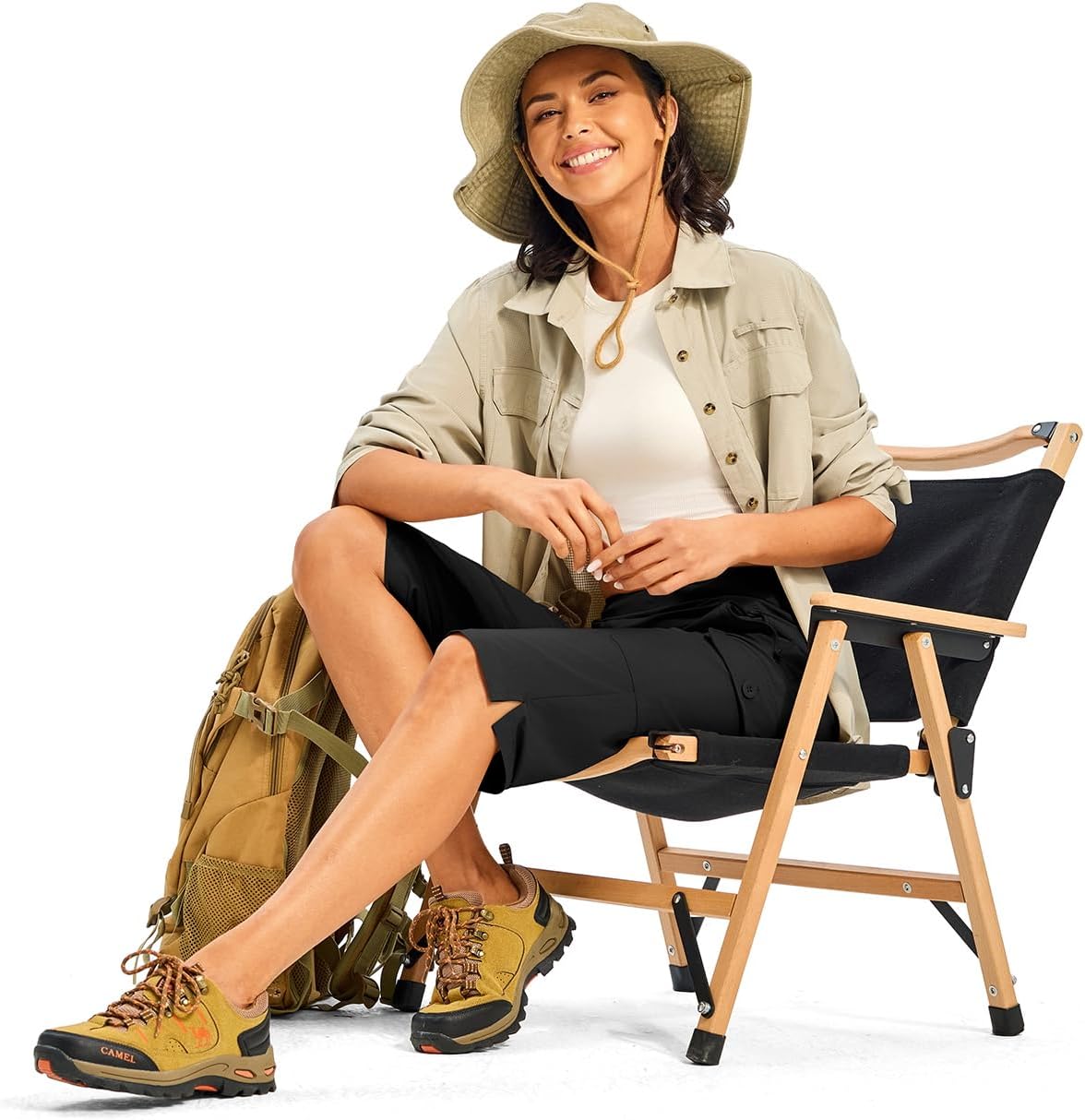 TBMPOY Womens 15" Long Hiking Shorts Below Knee Length Cargo Capri Bermuda Water Resistant Lightweight Stretch 3 Pockets - Image 6