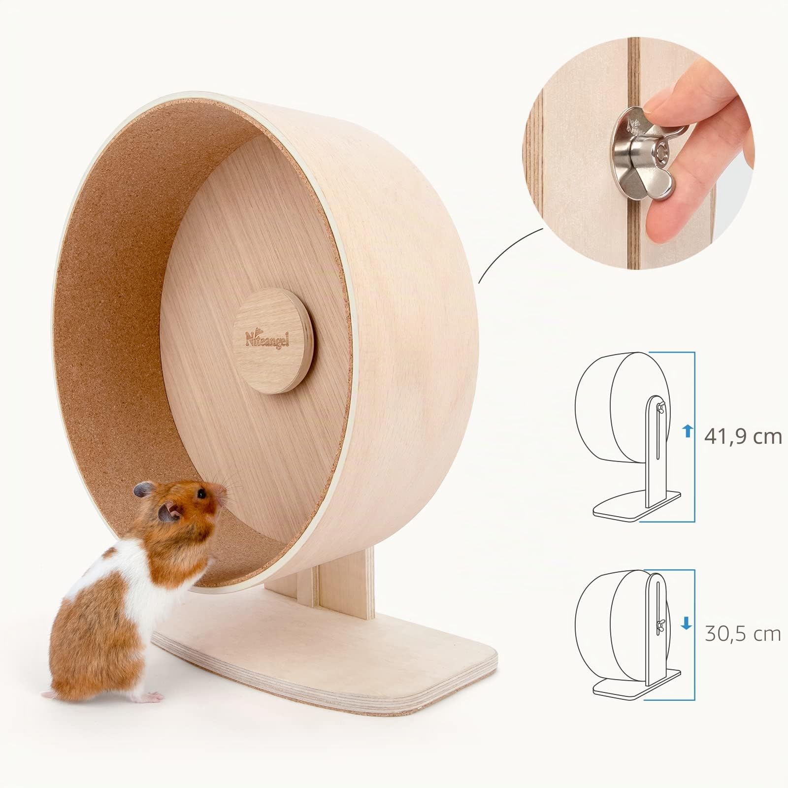 Niteangel Hamster-Trainingsrad aus Holz: Leises Laufrad für Hamster, Rennmäuse, Mäuse und andere ähnlich große kleine Haustiere (L)