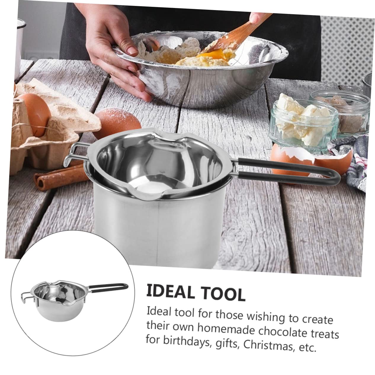 STOBAZA 2pcs Stainless Steel Melting Pots for Chocolate Cheese and Butter Anti-scald Handle for Baking and Diy Treats Compact Design for Home Use