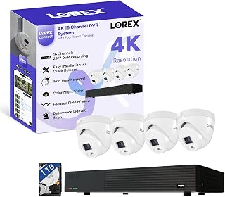 Lorex Connect 4K 8 Channel DVR with Four Turret Camera | NEW App | Siren & Lights | Color Night Vision | AI Detections | 1P66 Weatherproof | Micro SD & HDD Local Storage Option | No Monthly Fee
