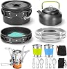Odoland Camping Cookware Set Non-Stick Pot and Pan Set with Kettle, Stainless Steel Utensils Mess Kit, Cups Plates Knives Spoons Forks for Outdoor Cooking