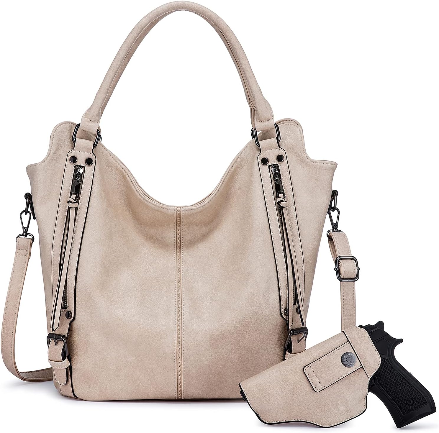 Concealed Carry Hobo Purse for Women Faux Leather Crossbody Shoulder Bags Large Tote Bag with Detachable Holster