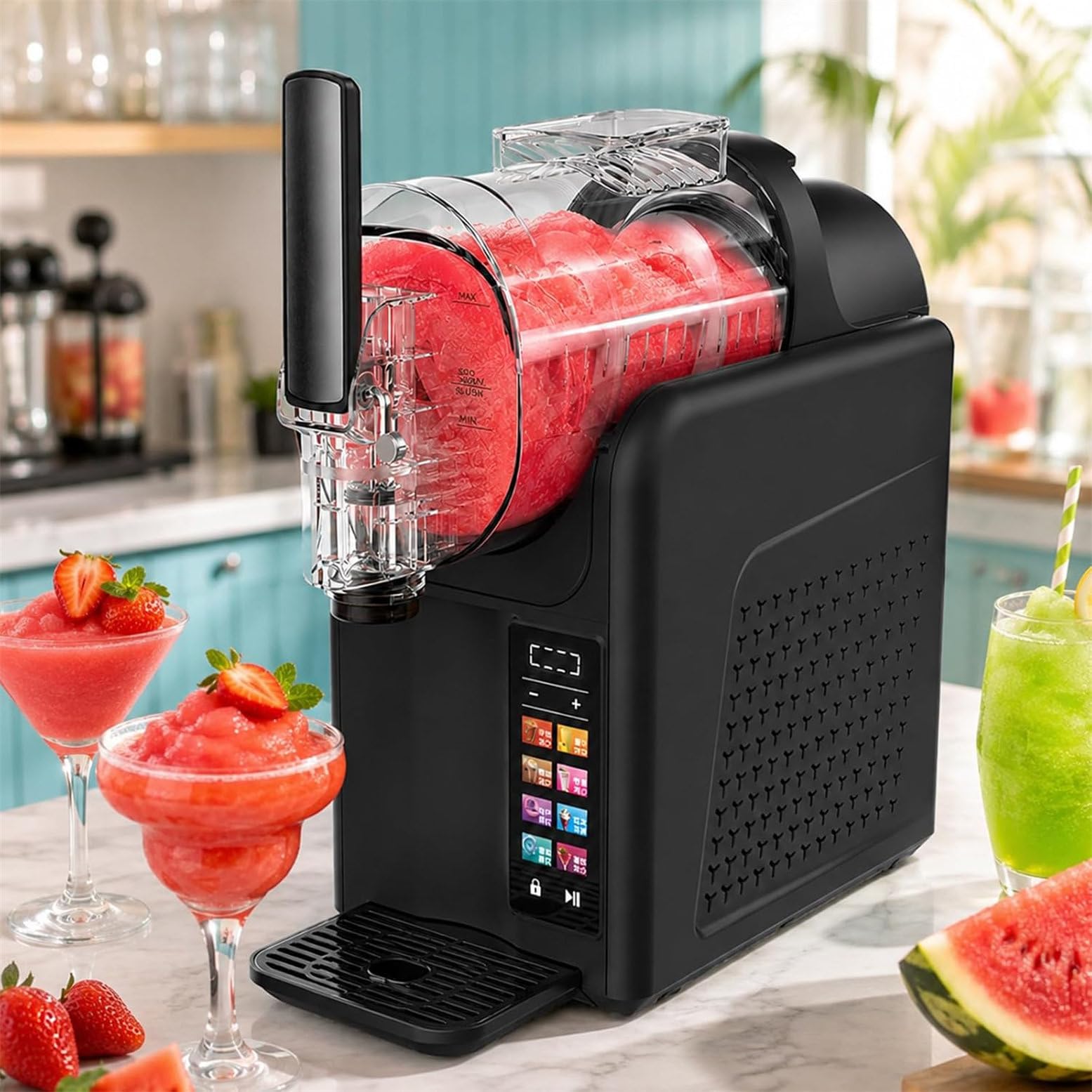 Nuxyyds Slushie Machine, 2L/68oz Freeze Drink Machine & Slushy Machine, 7 Presets, No Ice Needed, Self Cleaning, Child Lock for Margaritas, Frappés, Milkshake SingleBowl-Black