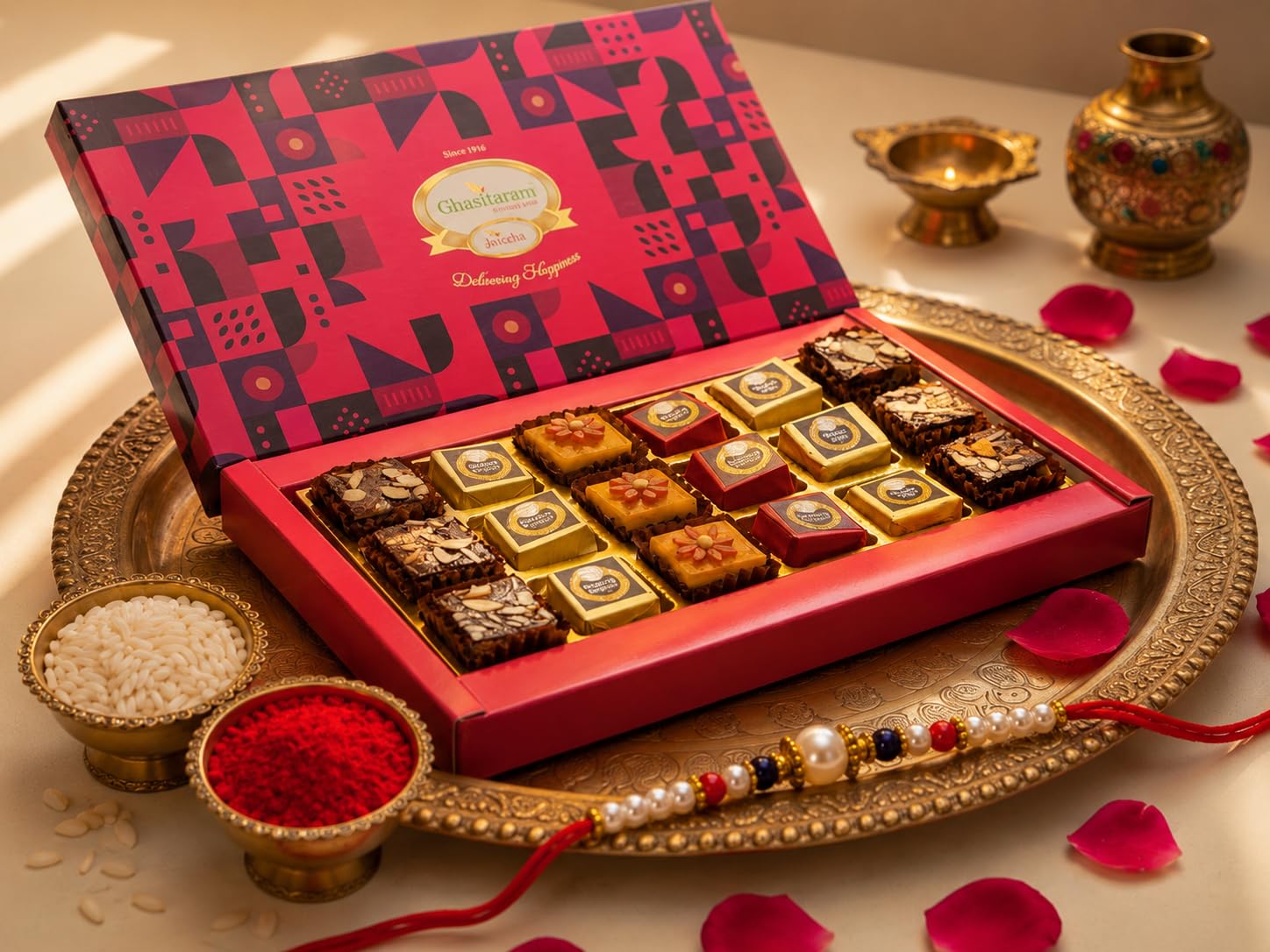 Ghasitaram Gifts Rakhi Special Ghasitaram Sweets Box 18 Pcs |Sweets|Sweets Gift Pack|Diwali Sweets|Indian Mithai|Diwali Sweets Gift Box|-image-29