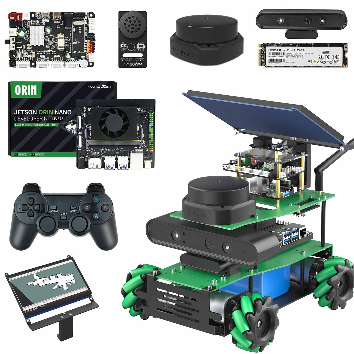 Yahboom Jetson Orin Nano Super 4GB RAM ROS2 Powered Educational Robot AI Voice Module, Ubuntu AI Vision Mapping Navigation 360°Movement (ULT Ver-with Orin Nano Super 4GB)