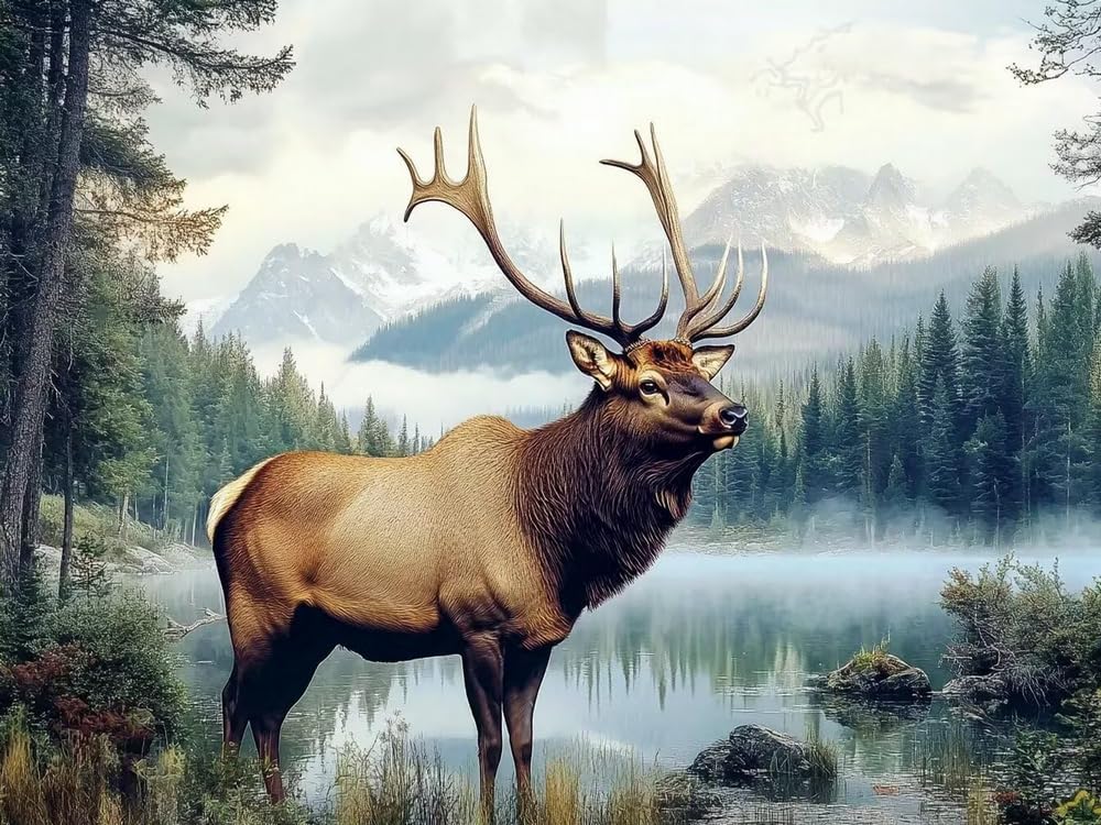 COKYIS Cross Stitch Kits for Adults Stamped 11CT Printed Cross Stitch Kit Deer Counted Embroidery Kits for Beginner Wall Art Home Decoration 40x50cm