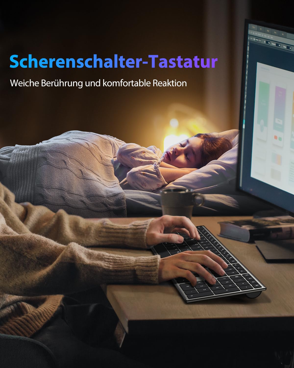 OMOTON Aluminium Bluetooth Tastatur, Kabellose QWERTZ-Tastatur mit Metallgehäuse (Kompatibel mit MacBook Air/MacBook Pro/iMac/Mac Pro), Wiederaufladbar, Ergonomisch, Leises Tippen