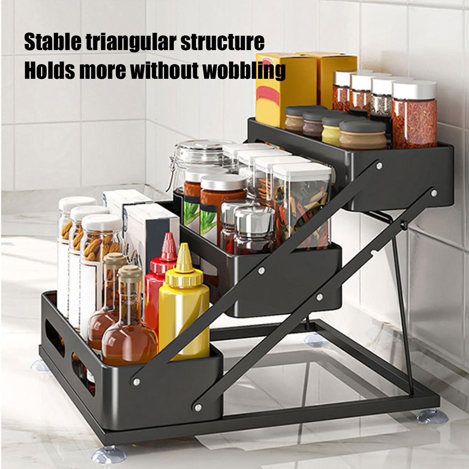 Organizador de condimentos | Organizador de condimentos de capas para despensa, organizadores de condimentos y almacenamiento, suministros de almacenamiento para el hogar para aceite, sal, salsa | Estante ajustable para condimentos, suministros de almacen