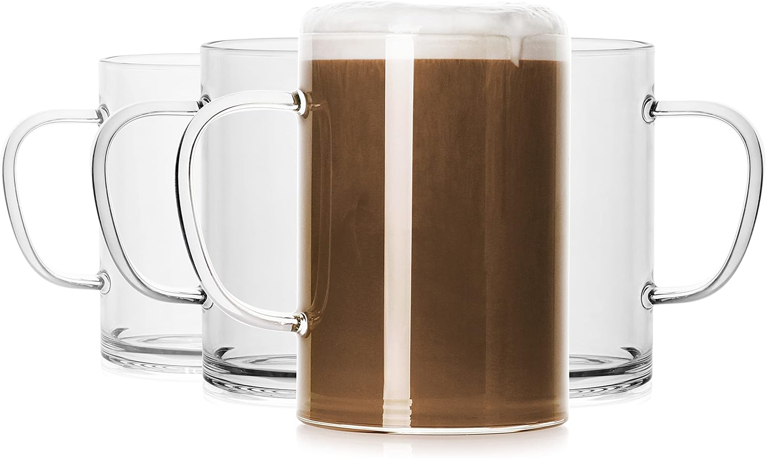 Clear Glass Coffee Mugs(Set of 4),18 oz Wide Mouth Glass Tea Cup with