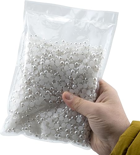 Miniatura 6 de 2000 piezas de perlas de 0.315 pulgadas para manualidades, perlas blancas de espalda plana, cabujón medio redondo, perlas de imitación de perlas de