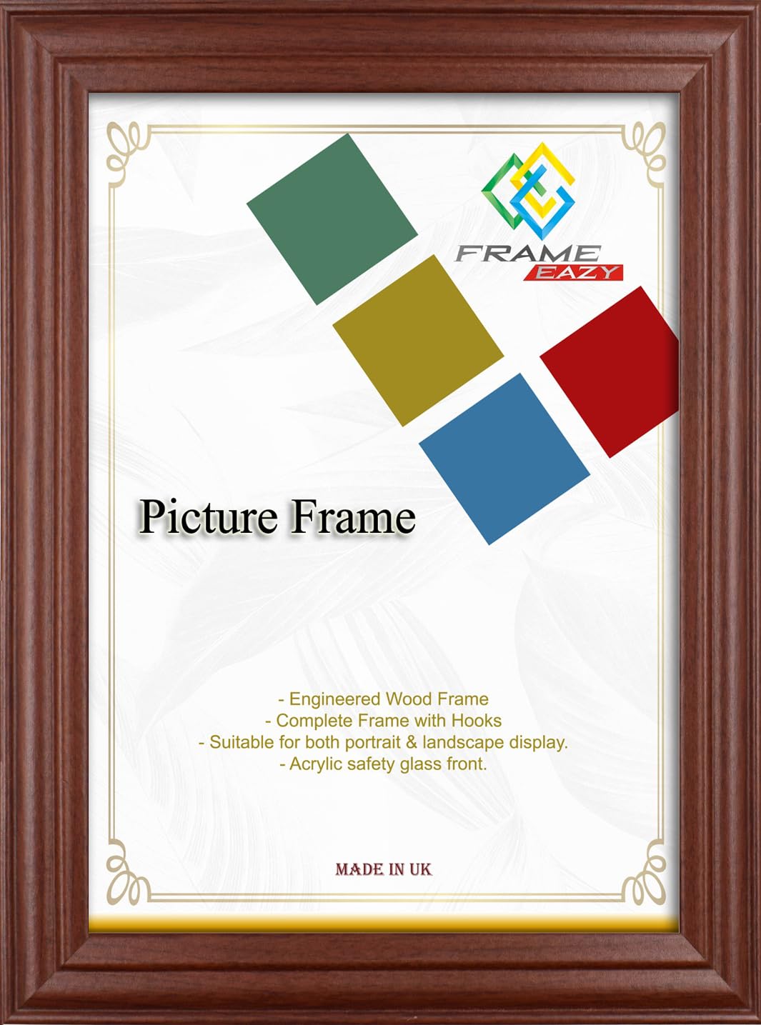 Frame Eazy Mahogany 70 X 50 Cm Photo Frame In Multiple Sizes & Colours - Antique Style Frame With Safe Perspex Front & Wall Mounting - 70Cm X 50Cm (27.6" X 19.7") Picture Frame