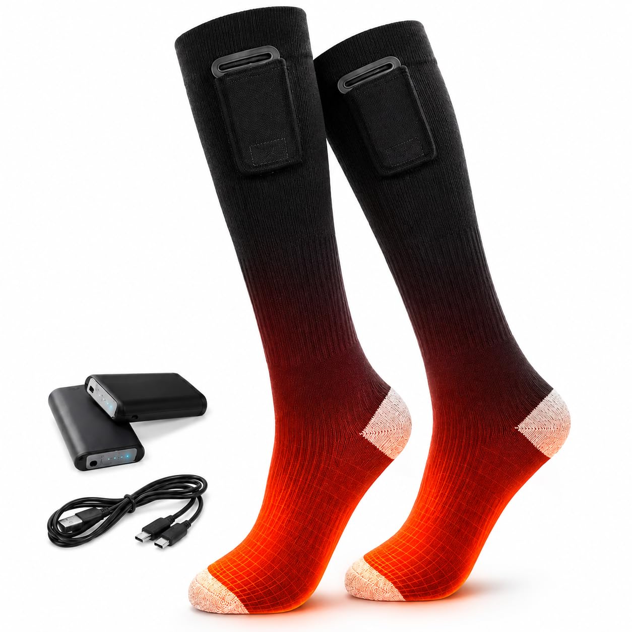 Elektrisch beheizte Socken mit 4000 mAh Akku je Socke, Unisex Wintersocken mit 3 Heizstufen, waschbar, für Outdoor, Skifahren, Wandern, kalte Füße, Geschenkbox
