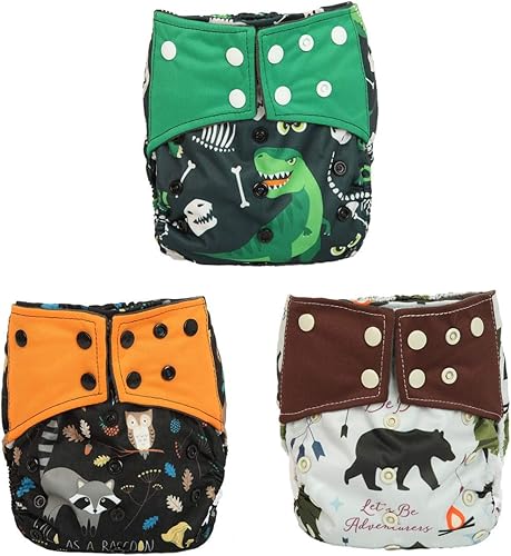 AIll in One Night AIO Pañal de tela cosido en inserto reutilizable lavable para niños (dinosaurio oso mapache)