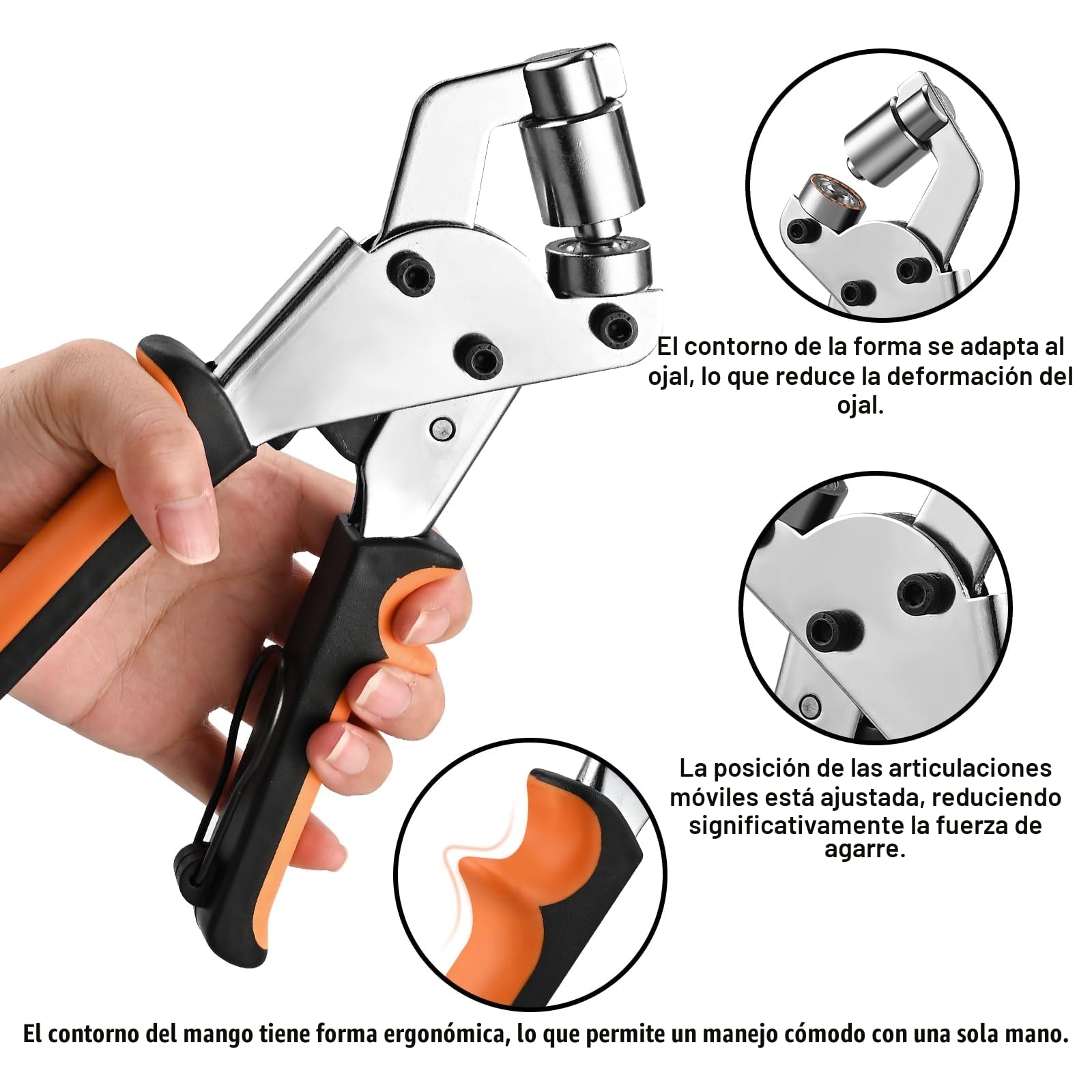 Cieex Juego de Remachadora y 500 Ojales Metalicos - Kit Completo para Ojales para Lonas, Cuero, PVC - Remachadora Ojales con Sujetador Magnético y Punzón