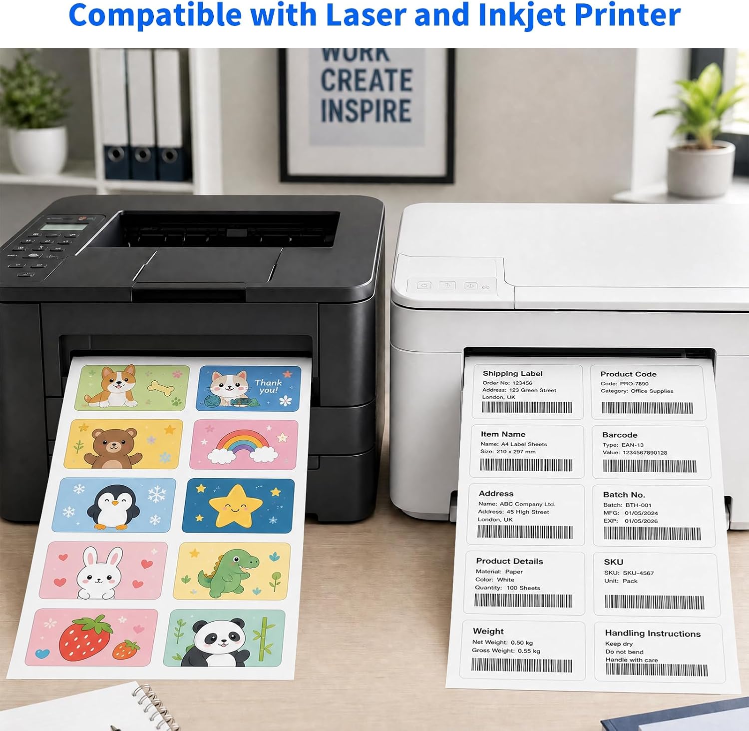 Printable Shipping Labels 2" x 4", 100 Sheets (1000 Labels), White Matte Sticker Paper, 10 Labels per Sheet, Compatible with Laser & Inkjet Printers, for Mailing, Address, Packaging and Organization image 3