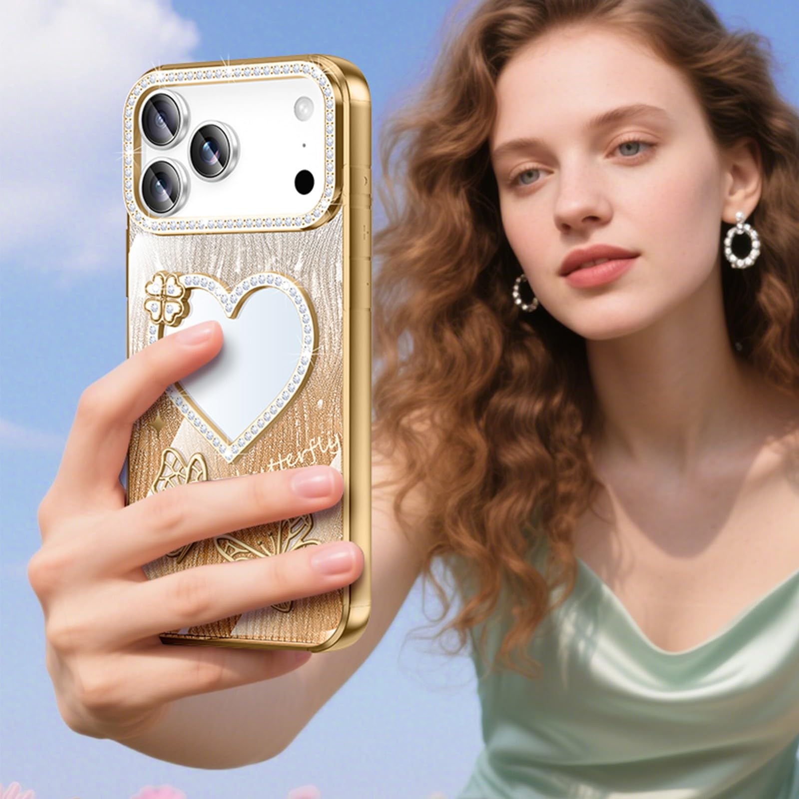 Compatible con iPhone 15 (color: plateado) con diseño de mariposa y espejo elegante de silicona dura para niñas y mujeres