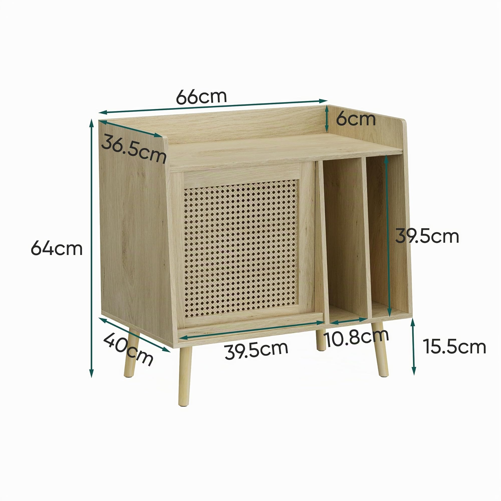 Semiocthome Plattenspieler-Tisch mit Vinyl-Aufbewahrungsfunktion, Schallplattenständer mit Rattan-Schranktüren und Massivholz-Tischbeinen, geeignet für Plattenspieler. (klein)