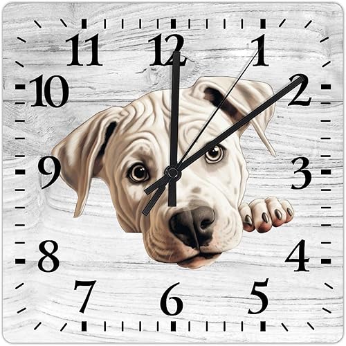 COCOKEN Dogo Argentino - Reloj de pared cuadrado con diseño de perro, reloj de pared grande, funciona con pilas, 10.6 pulgadas, sin tictac,