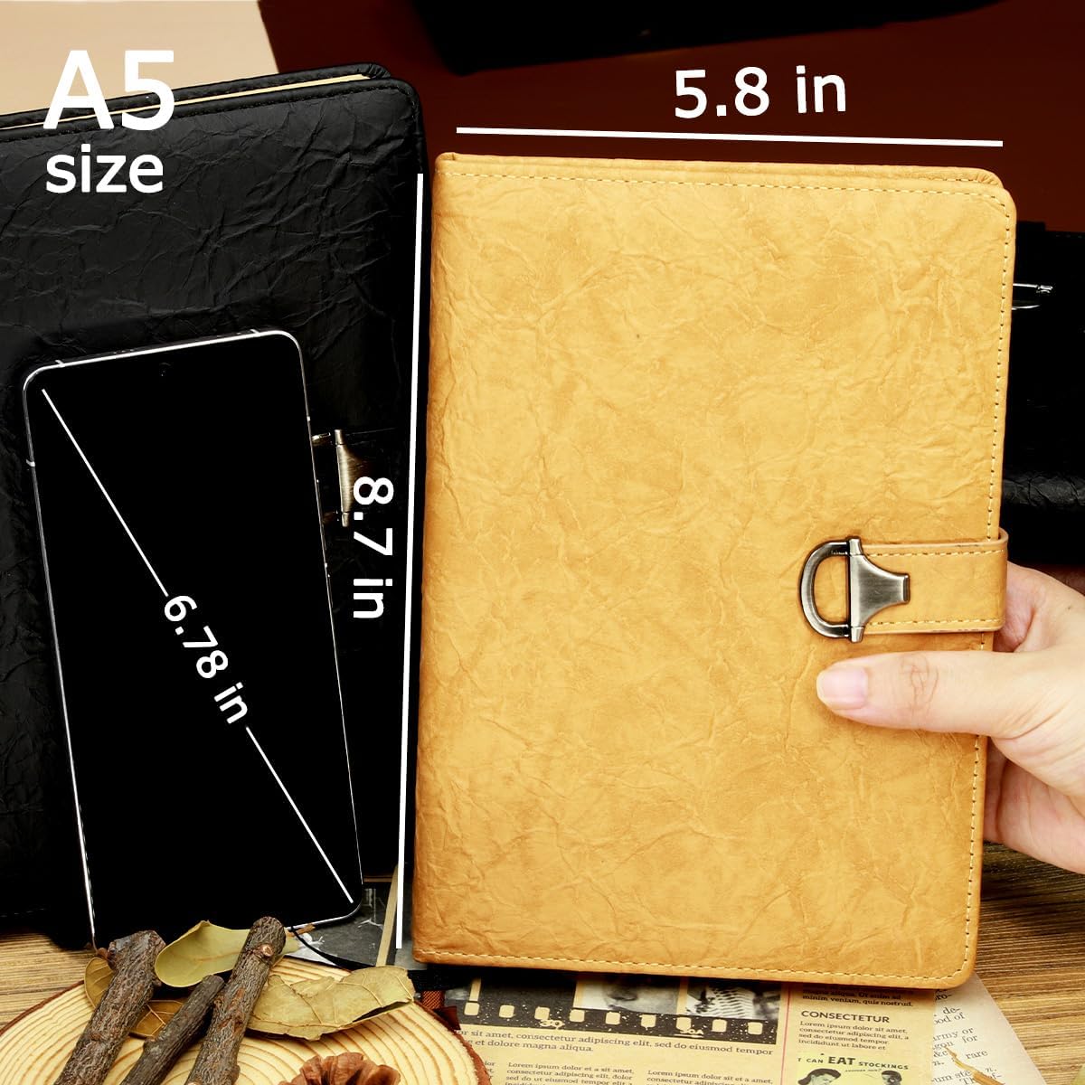 Gifts for Him, Journal for Men, Vintage Leather Diary for Writing, A5 256 Kraft Pages College Ruled Notebook, Personal Planner Organizer Gift Set (Black Set) - Image 3