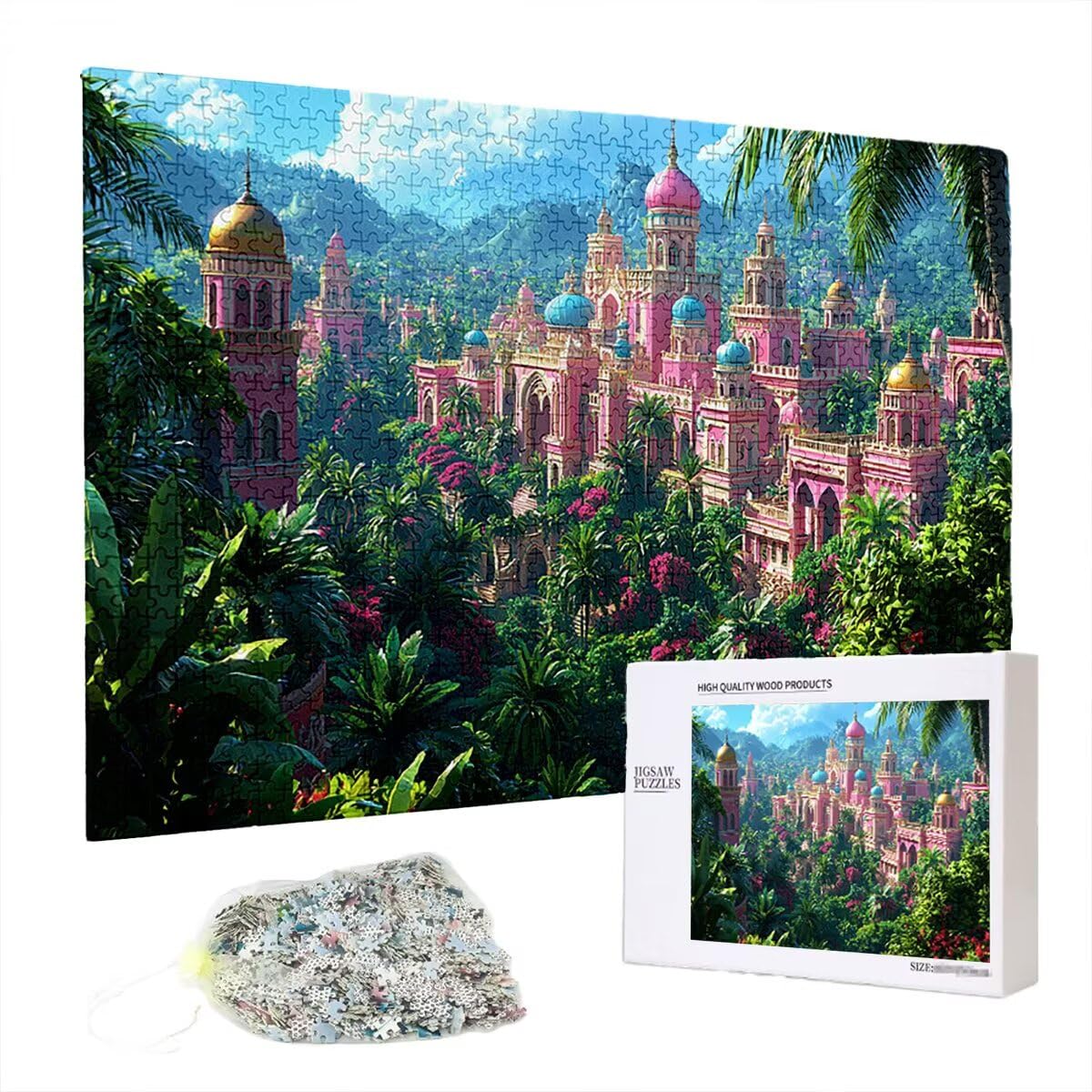 Puzzle 5000 elementów, zamek, krajobraz, 5000 elementów, drewniane puzzle dla dorosłych, trudna łamigłówka, gra logiczna dla całej rodziny, drewniane puzzle do dekoracji salonu, na prezent, Z-2