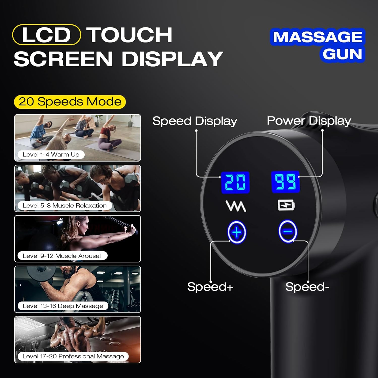 For pain relief, Elong Massage Gun, Deep Tissue Massage Machine, Powerful Body Massage - 20 Speed -7 Heads, Handheld Blazs With Muscle Carry Carrie Case, Gifts for Men, Gifts for Women, Black For pain relief, Elong Massage Gun, Deep Tissue Massage Machine, Powerful Body Massage - 20 Speed -7 Heads, Handheld Blazs With Muscle Carry Carrie Case, Gifts for Men, Gifts for Women, Black