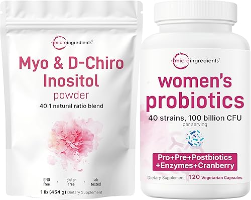 Micro Ingredients Myo-inositol con polvo de inositol D-Chiro y probióticos para mujeres, 100 mil millones de cápsulas vegetales UFC, paquete de 2