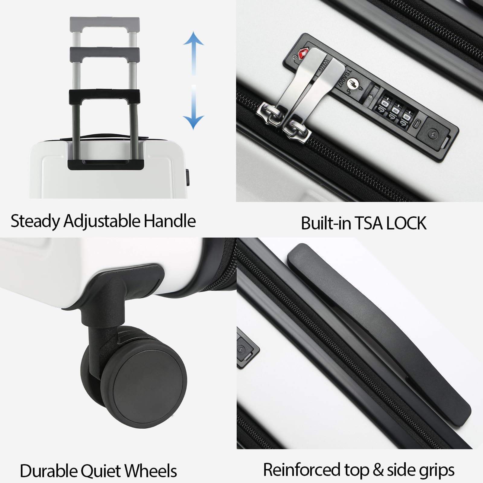 KROSER Carry On Luggage with Spinner Wheels & Built-in TSA Lock, Expandable Top Loading Hard Shell Suitcase Large Capacity Durable Rolling Luggage with USB Port, Carry-On 20-Inch, White