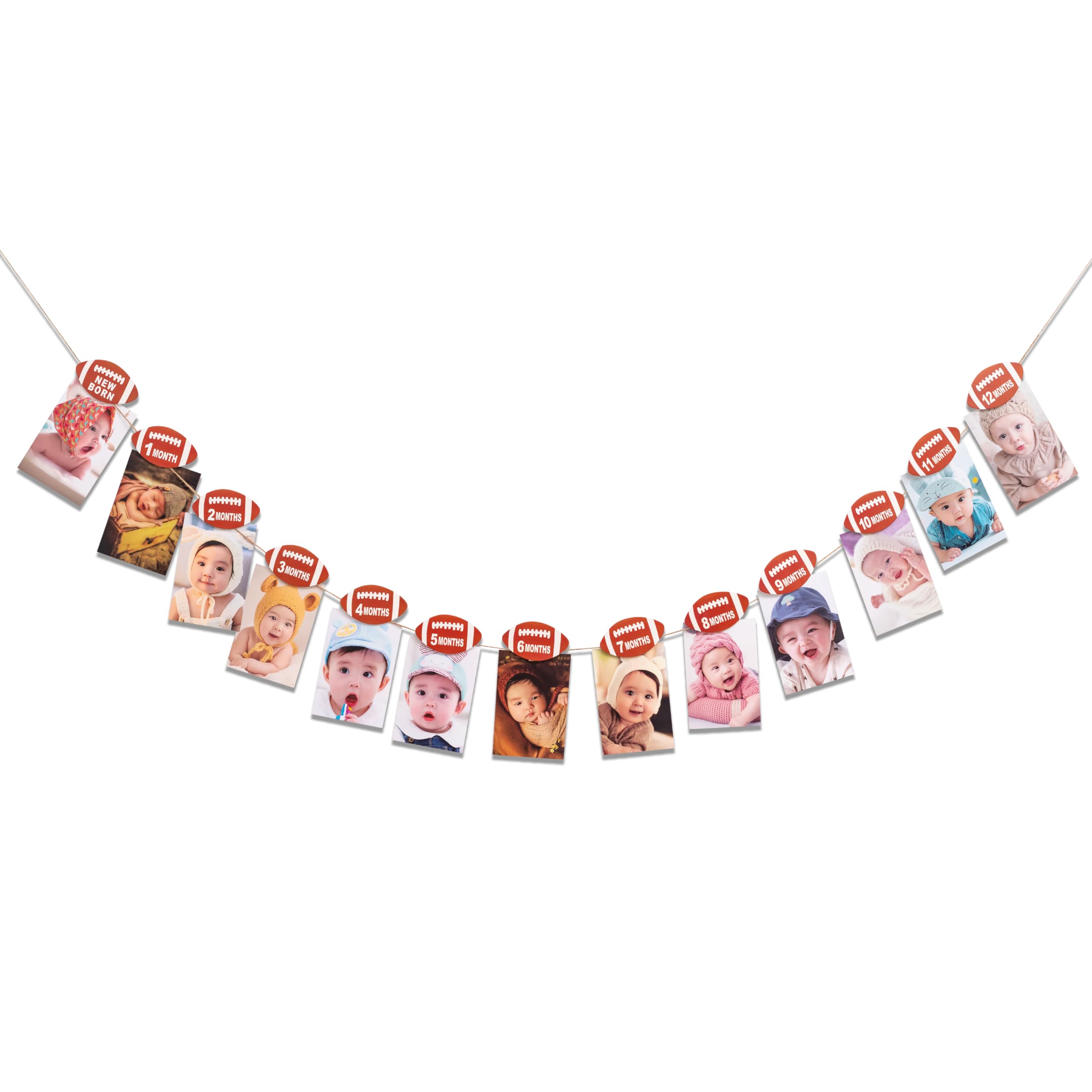 Football Photo Display Banner – First Birthday Decor, Monthly Photo Collage, Sports Theme Wall Hanging, 12 Months - View #9
