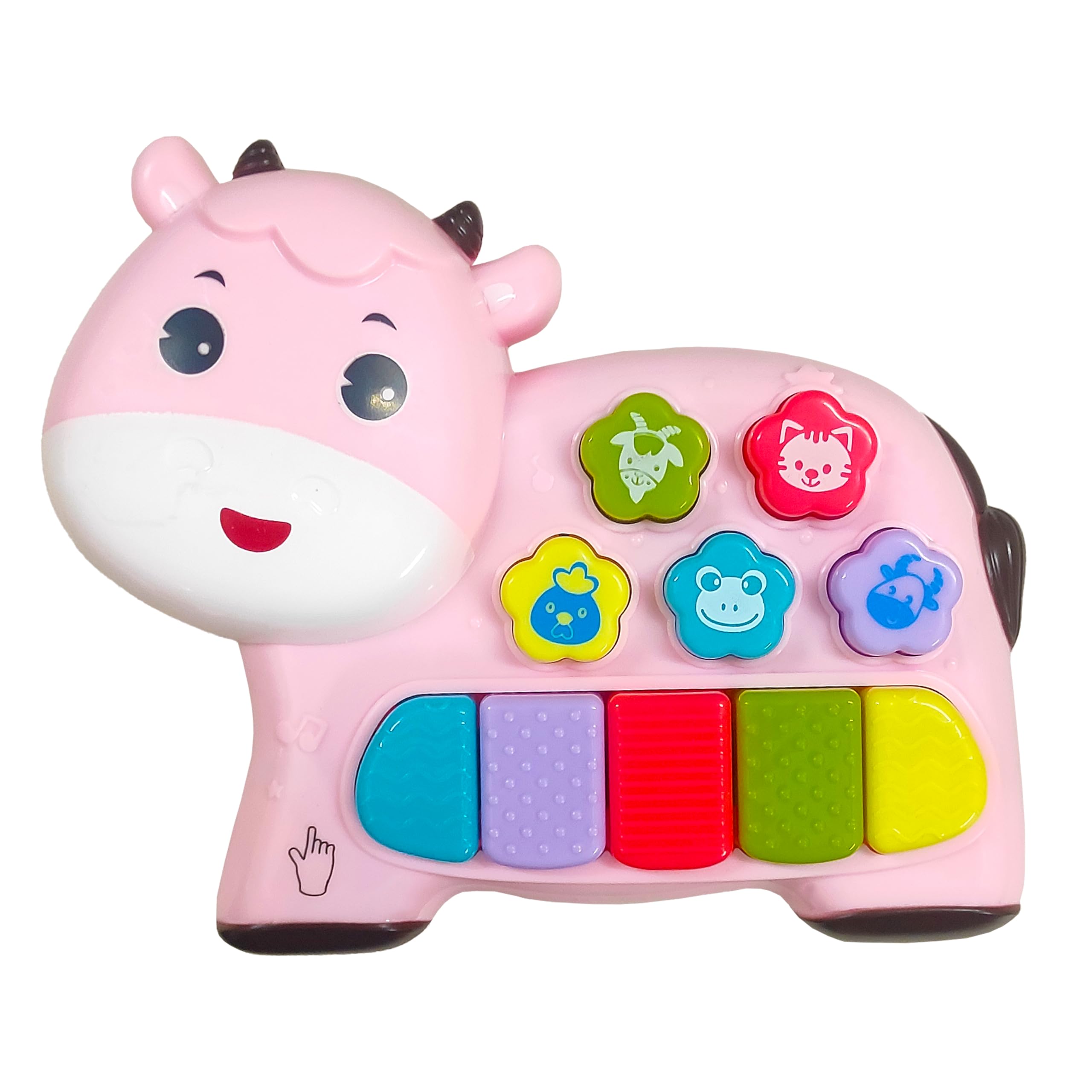 VGRASSP 5 Keys 3 Modes Music Melody Cute Animal Face Mini Piano Toy for Kids and Toddlers with Touch Conversion Mode Change, Animal Sound and Flashing Colorful Lights - Color As Per Stock (Cow Piano)-image-32