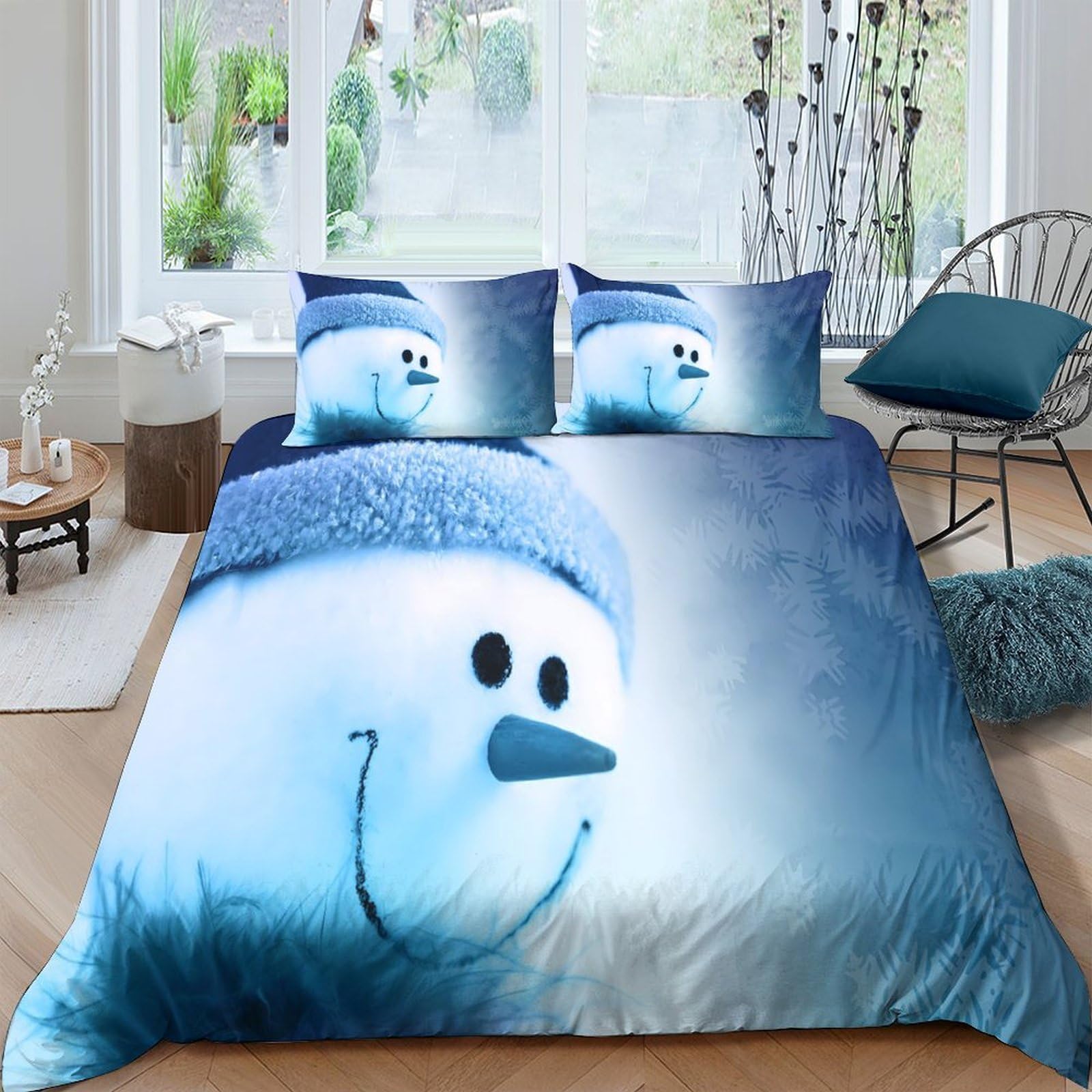 Ctjqhvkz Style-6 3D Printed Snowman Fitted Sheet Microfiber Blue Cartoon Bed Cover For Bedroom Guest Room Mattress Protection Decor Single（135X200cm）