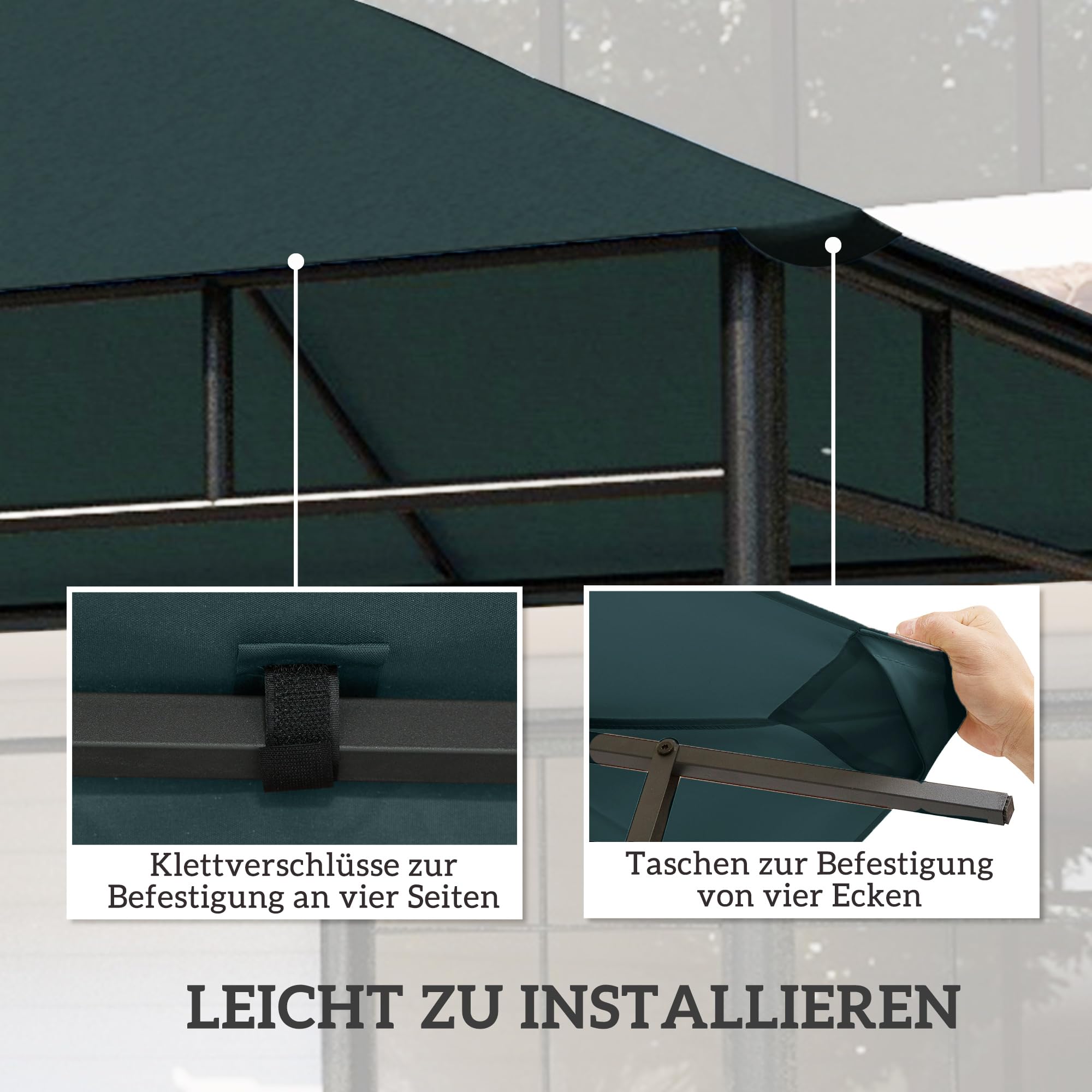 Outsunny Ersatzdach für Pavillon 3x3m wasserabweisend Pavillondach mit Belüftetes Top-Design 8 Wasserabflusslöcher Ersatzbezug für Gartenpavillon Ersatzteile aus Polyester-Stoff, Dunkelgrau