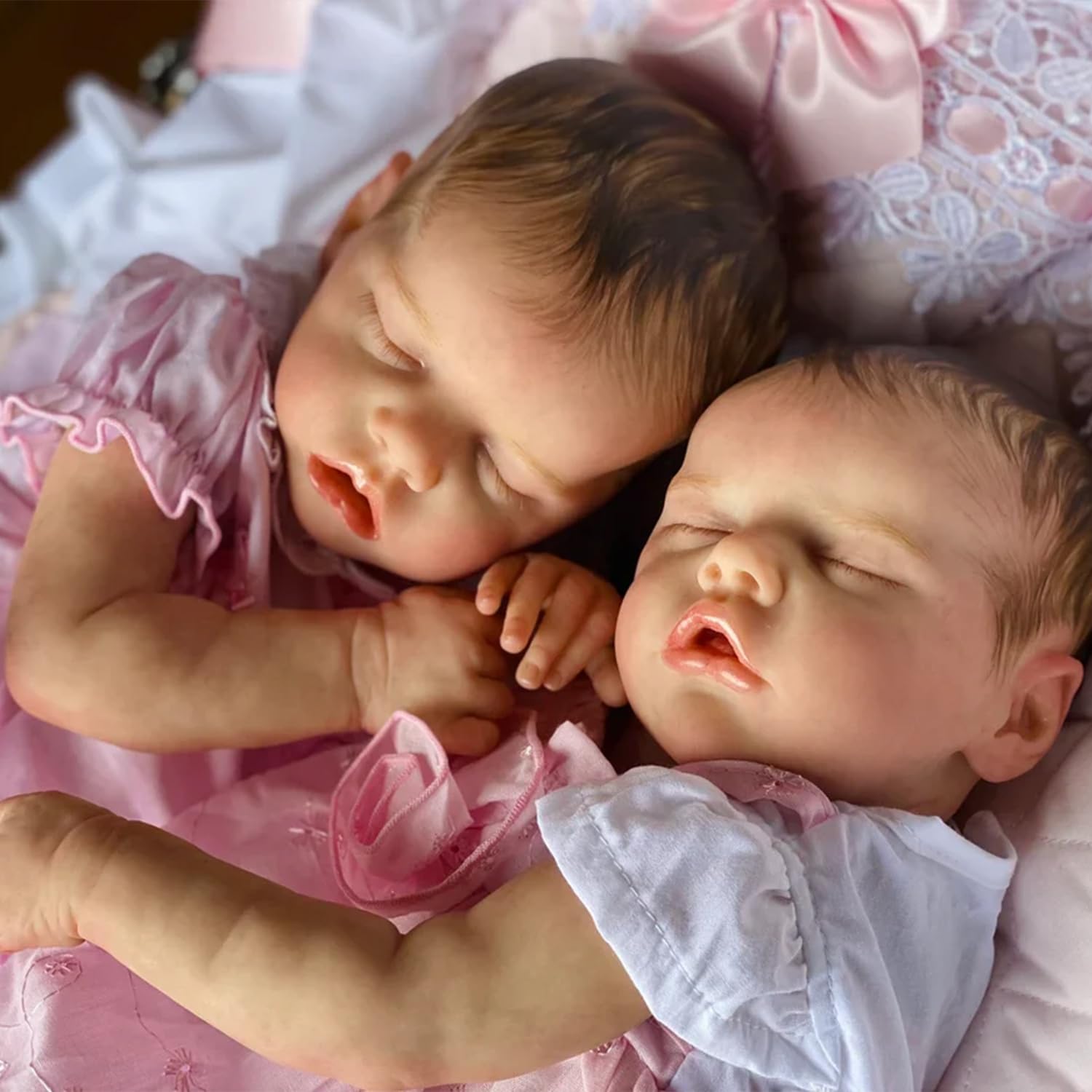RXDOLL Real Life Reborn Baby Dolls Twins 45 cm, realistyczne lalki dla noworodka, chłopca, dziewczynki, miękka tkanina winylowa, ręcznie wykonane, realistyczne, z ubraniami i zabawkami, prezent dla