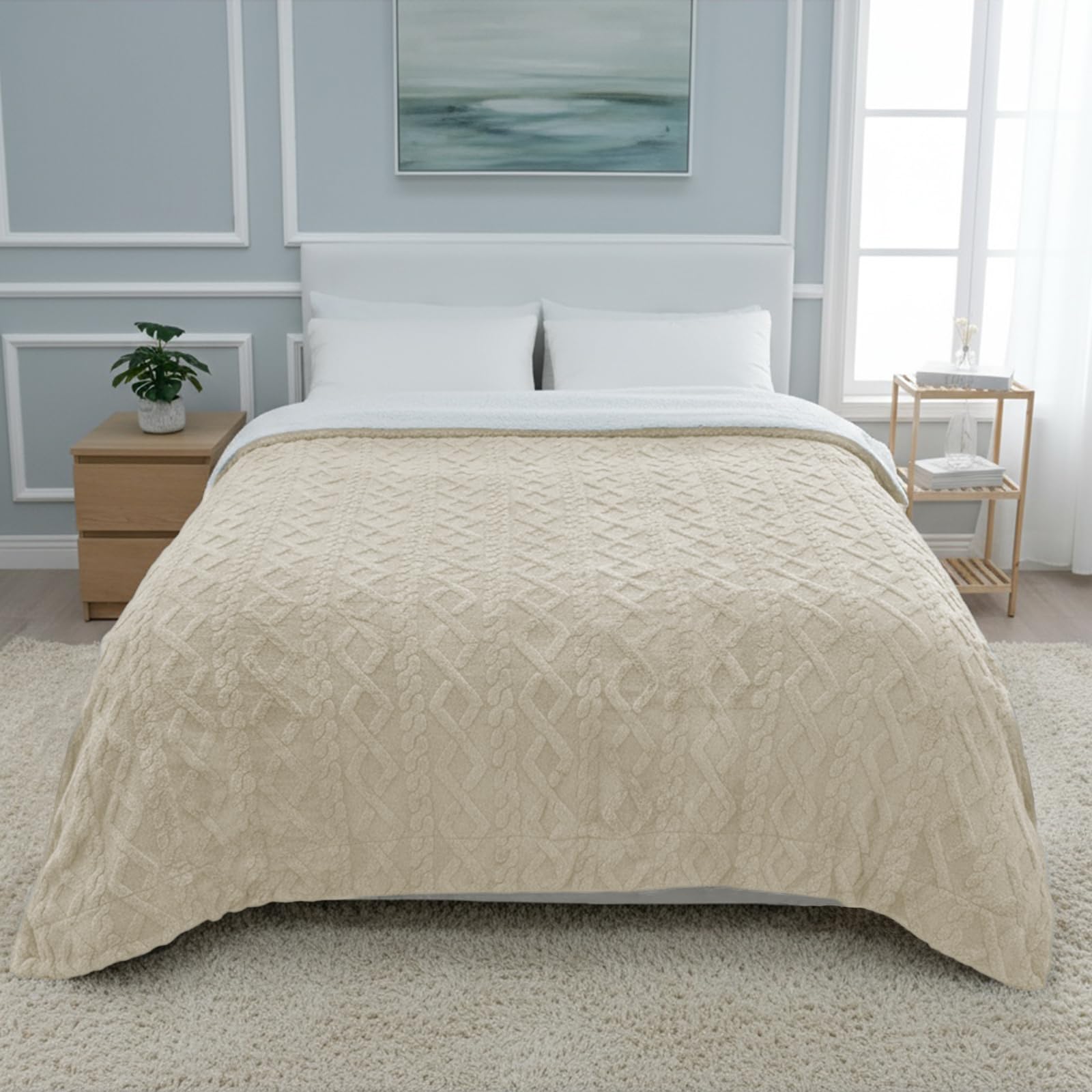 DALINA TEXTIL S.L Manta Nórdica de Franela y Borreguito 130x160 cm | Diseño para Sofá y Cama Invierno | Reversible, Abrigada y Suave | Taupe