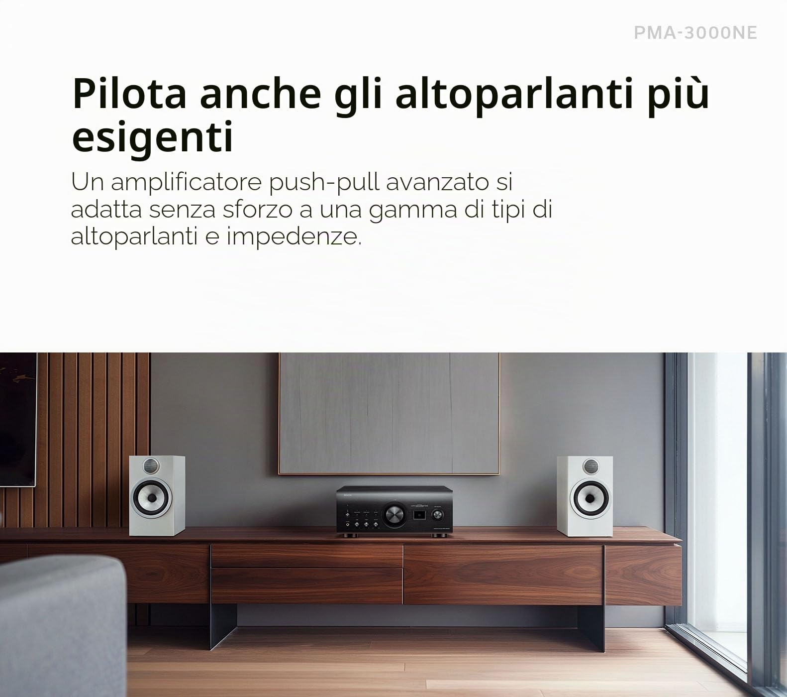 Denon Amplificatore integrato PMA-3000NE (80W x 2-Ch), argento, versatile amplificatore stereo domestico con elaborazione Ultra AL32 di settima generazione, preamplificatore phono MM/MC, modalità