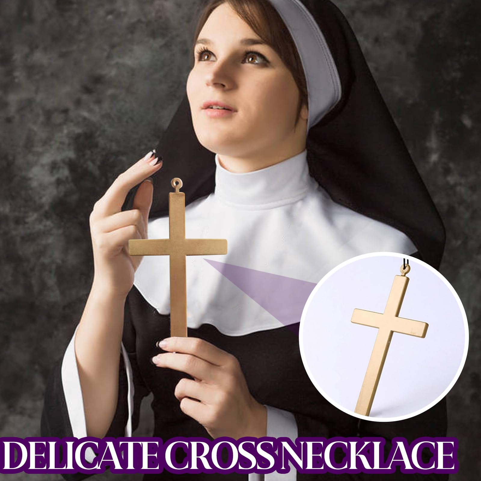 3 Pieces Halloween Nun Costume Accessories Include Nun Headpiece - Image 3