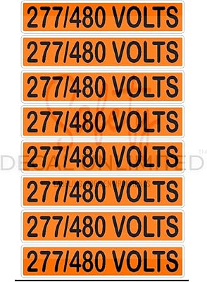 Conduit Line Electrical Marker 8Pk Orange Black Safety Decal Unlimited High Voltage Single 110 115 120 208 220 240 Volt Fuse Box Power Lights Air Conditioning Label Sticker (277/480 Volt)