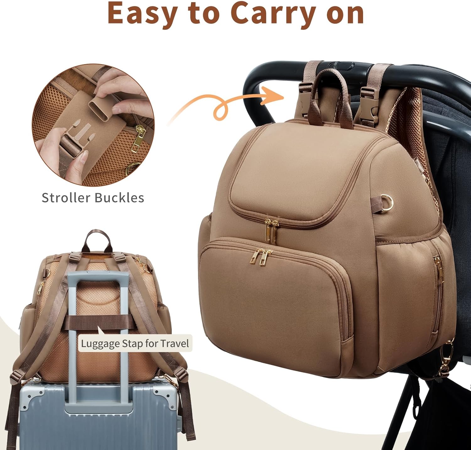 CEI-CEI Neoprene Diaper Bag Backpack Stylish Baby Maternity Bags Travel Tote for Mom with Insulated Pockets, Changing Pad, Stowable Shoulder Strap - Image 6