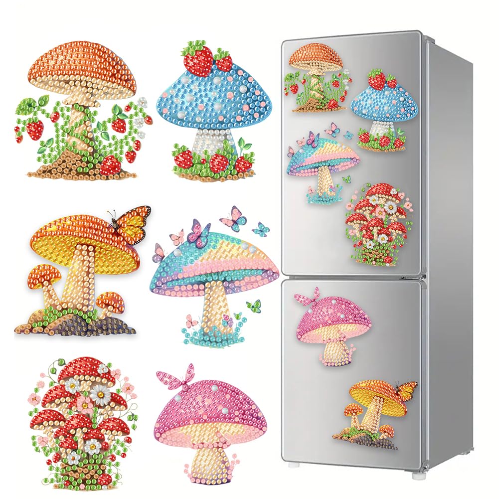 Fiorky 6 Pcs 5D DIY Fridge Magnet Kits, Acrylic Diamond Art Magnets Decals Refrigerator Magnet Fridge Magnet for Car Mailbox Decor