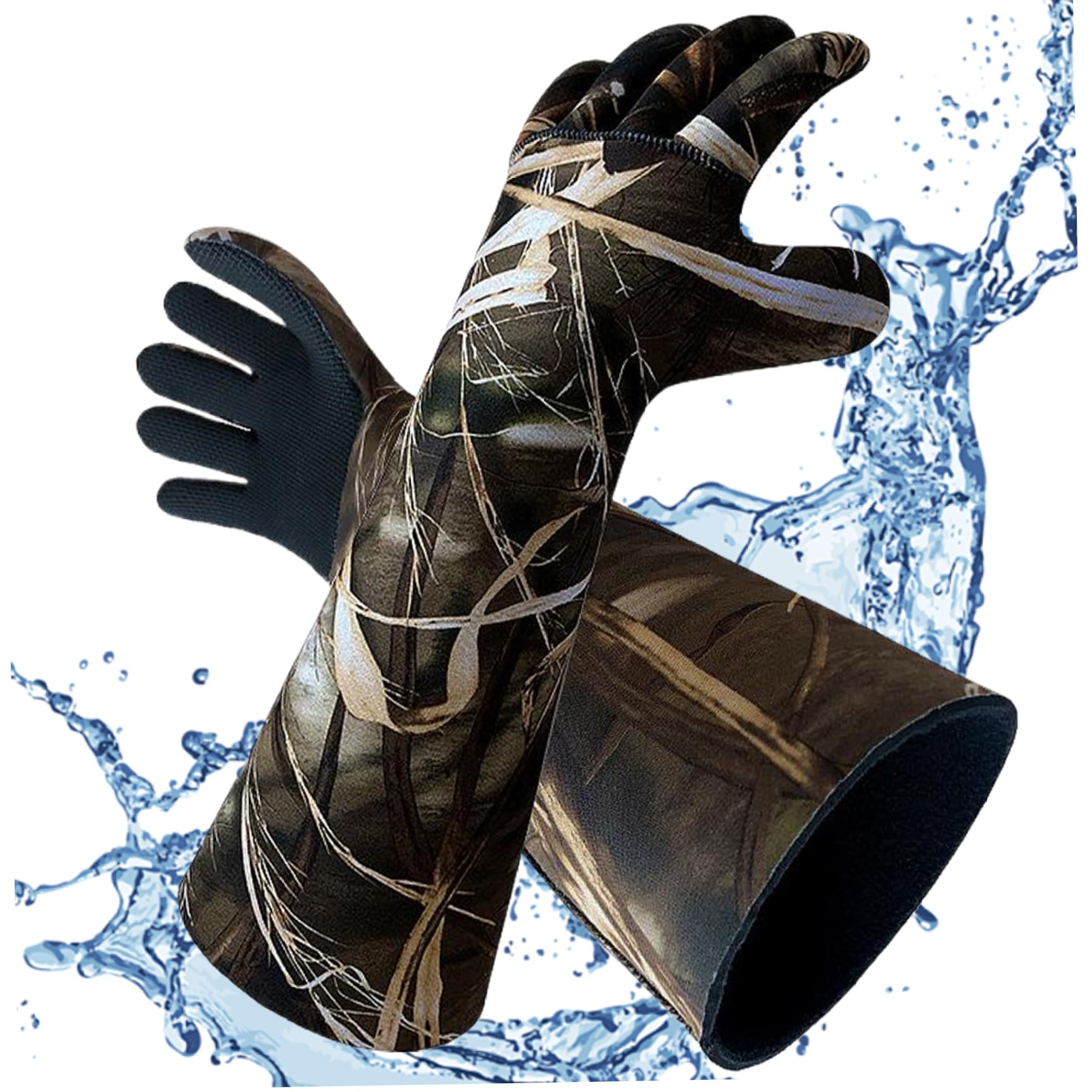 Jorzer Guantes de Caza Resistentes a pinchazos y arañazos, Guantes de Pesca hasta el Codo, Antideslizantes, con Forro Polar, de Camuflaje, Lavables, de Neopreno, para Exteriores, 1 par.
