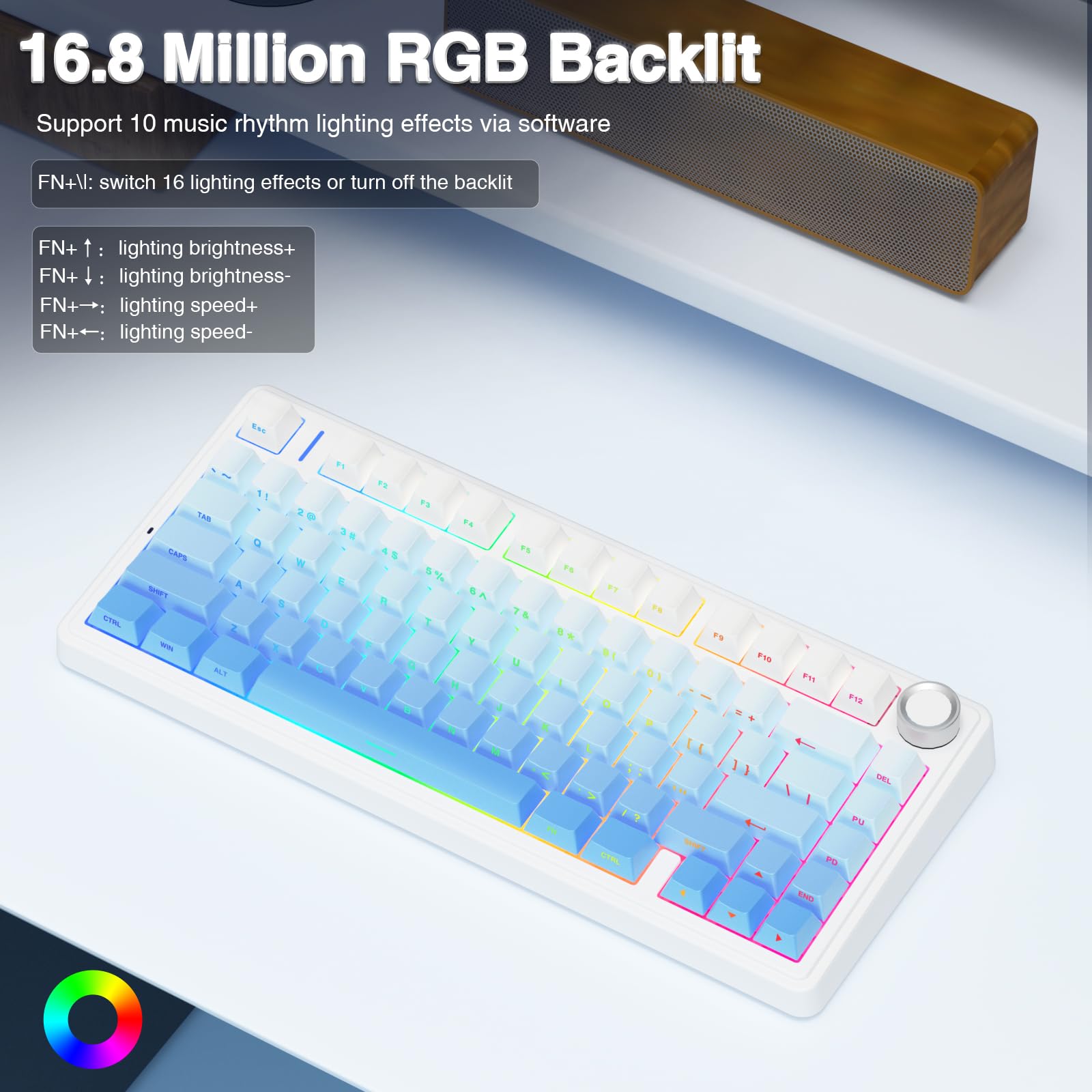 AULA F75 Gasket Mechanical Keyboard, 75% Wireless Hot Swappable Gaming Keyboard with Five-Layer Padding&Knob, Bluetooth/2.4GHz/USB-C, RGB Light. (Blue) (Renewed)